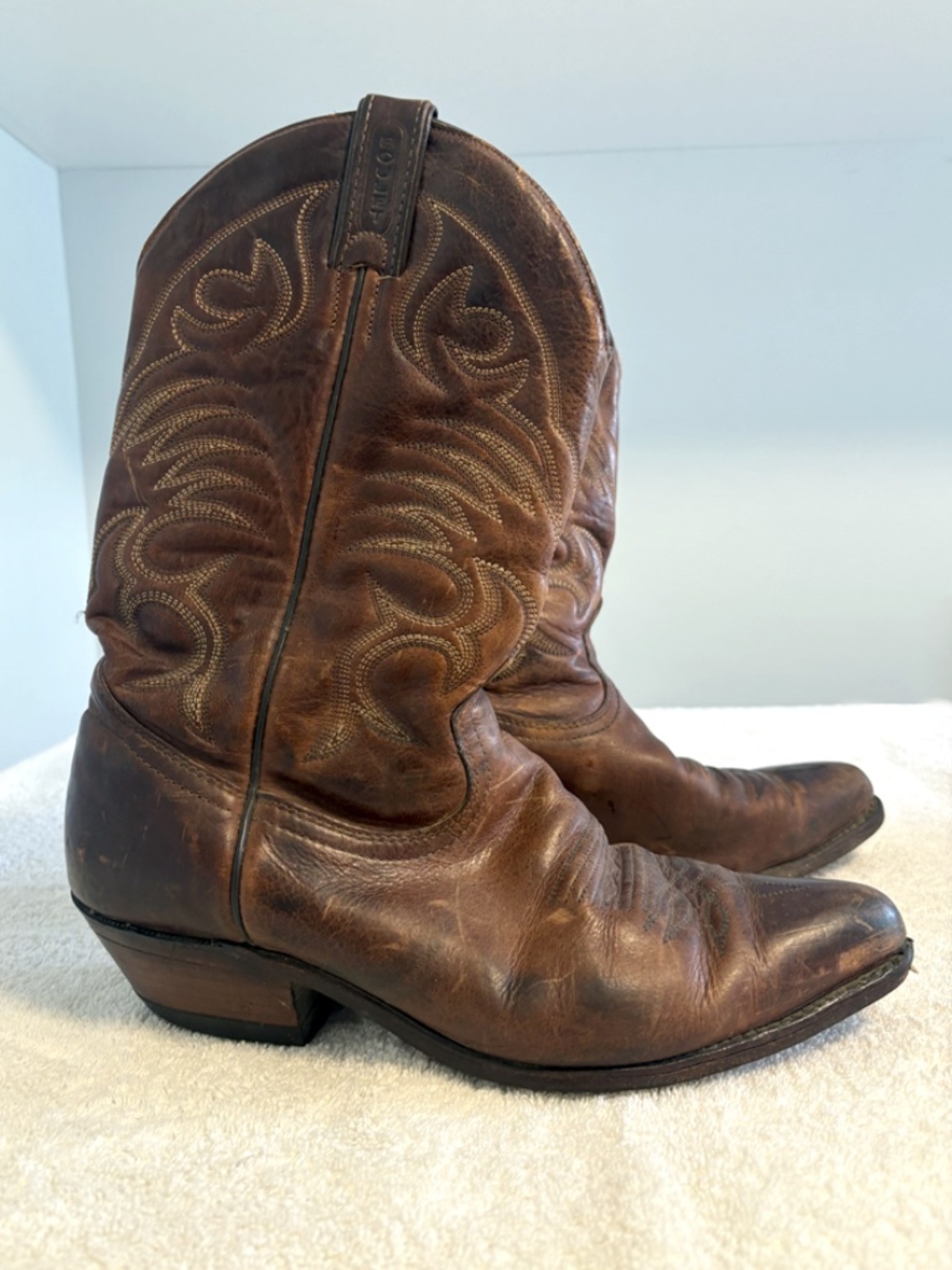 Boulet Brown Leather Western Cowboy Boots | Size 8 (Fits 9-9.5 Women's)
